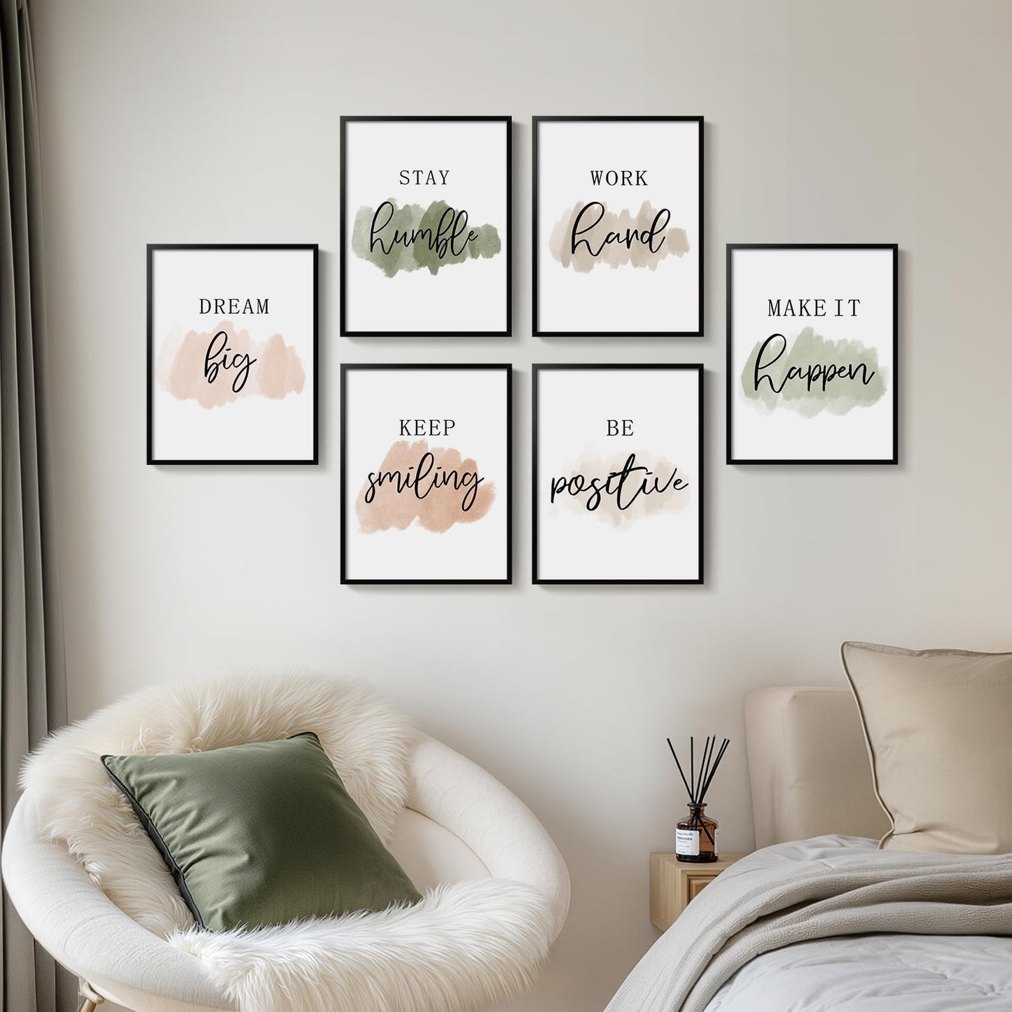 Framed Inspirational Wall Art for Office, Neutral Motivational Quotes Office Decor, Positive Affirmations Team Work Leadership Encouraging Canvas Wall Art Decor Gifts for Women, 11x14 Inch-6 Piece