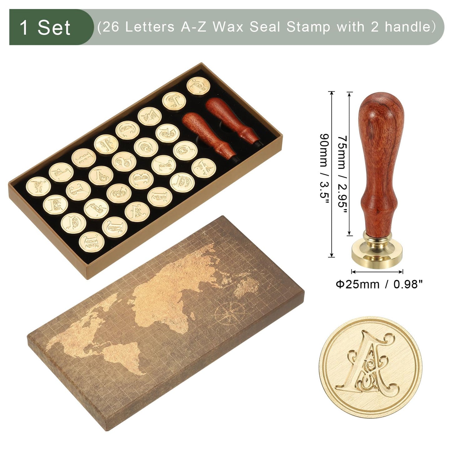 PATIKIL 26 Letters A-Z Alphabet Wax Seal Stamp Kit, Vintage Sealing Stamp with 2pcs Wooden Handles Gift Box for Wedding Invitation, Party, Gift Wrap, Envelope Card, Style 7