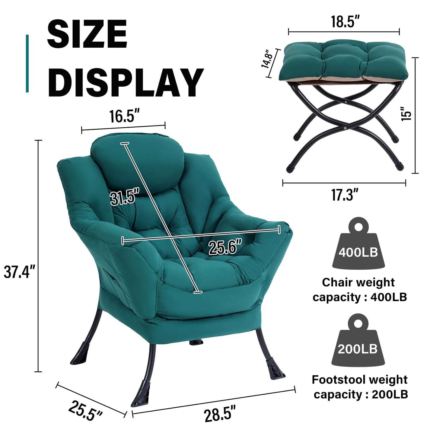 SESHINELL Lazy Chair with Ottoman, Modern Accent Chair Contemporary Sofa Chair with Armrests, Reading Chair and Folding Footstool Set for Living Room, Bedroom, Office