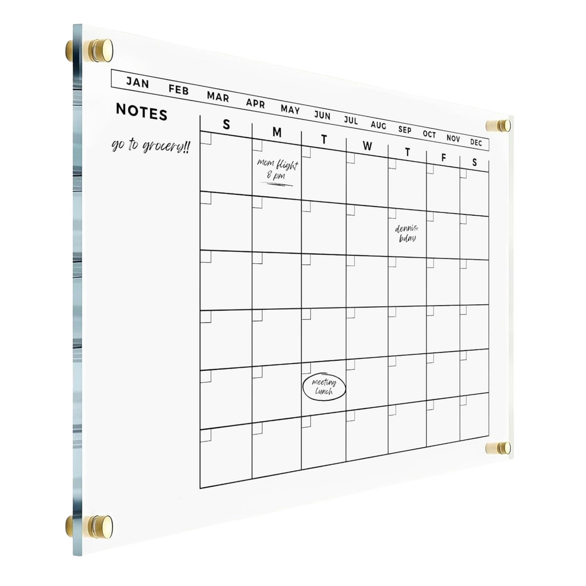 Large Acrylic Calendar with Gold Hardware - Dry Erase Monthly Acrylic Planner - Calendar 2026 Family Dry Erase Wall Calendar (18x14 (Small))
