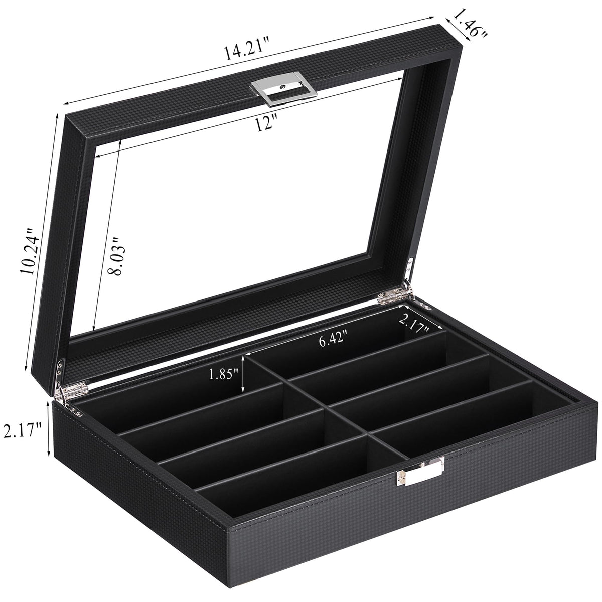 BEWISHOME Sunglass Organizer Case, 8-Slot Glasses Display Case With Large Clear Glass Lid, Pu Leather Lined Glasses Organizer for Men
