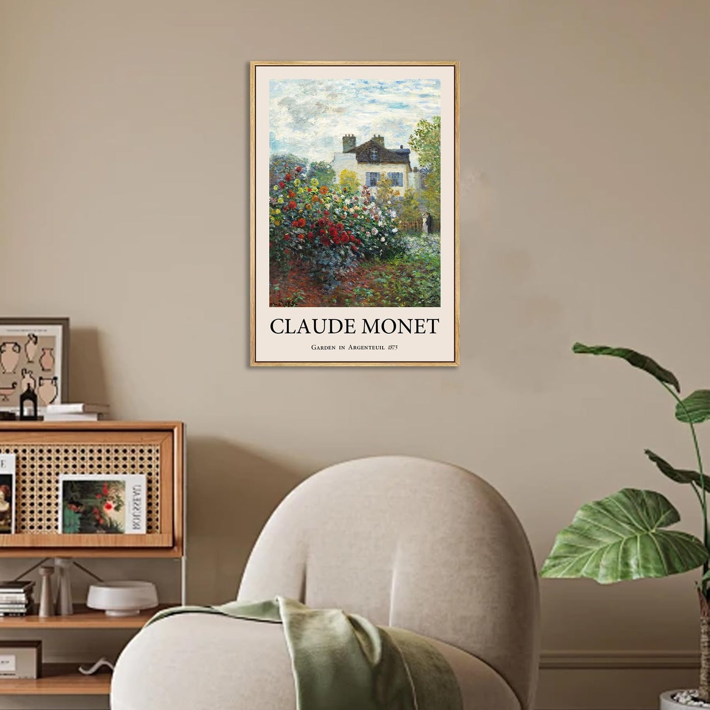 LARAGE Claude Monet Framed Canvas Wall Art,Garden in Argenteuil Famous Oil Painting Pictures,Impressionist Famous Reproductions Artwork for Living Room Office Classroom Wall Decor -12x16in