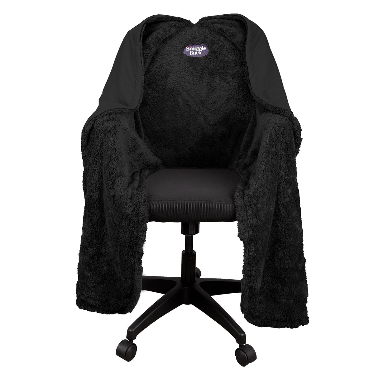 The Original Office Chair Blanket by SnuggleBack; Cozy Comfy Office Desk Chair Wrap Attaches for Hands-Free Warmth. Stay Warm In The Winter or Summer. (Black Pattern Fleece)
