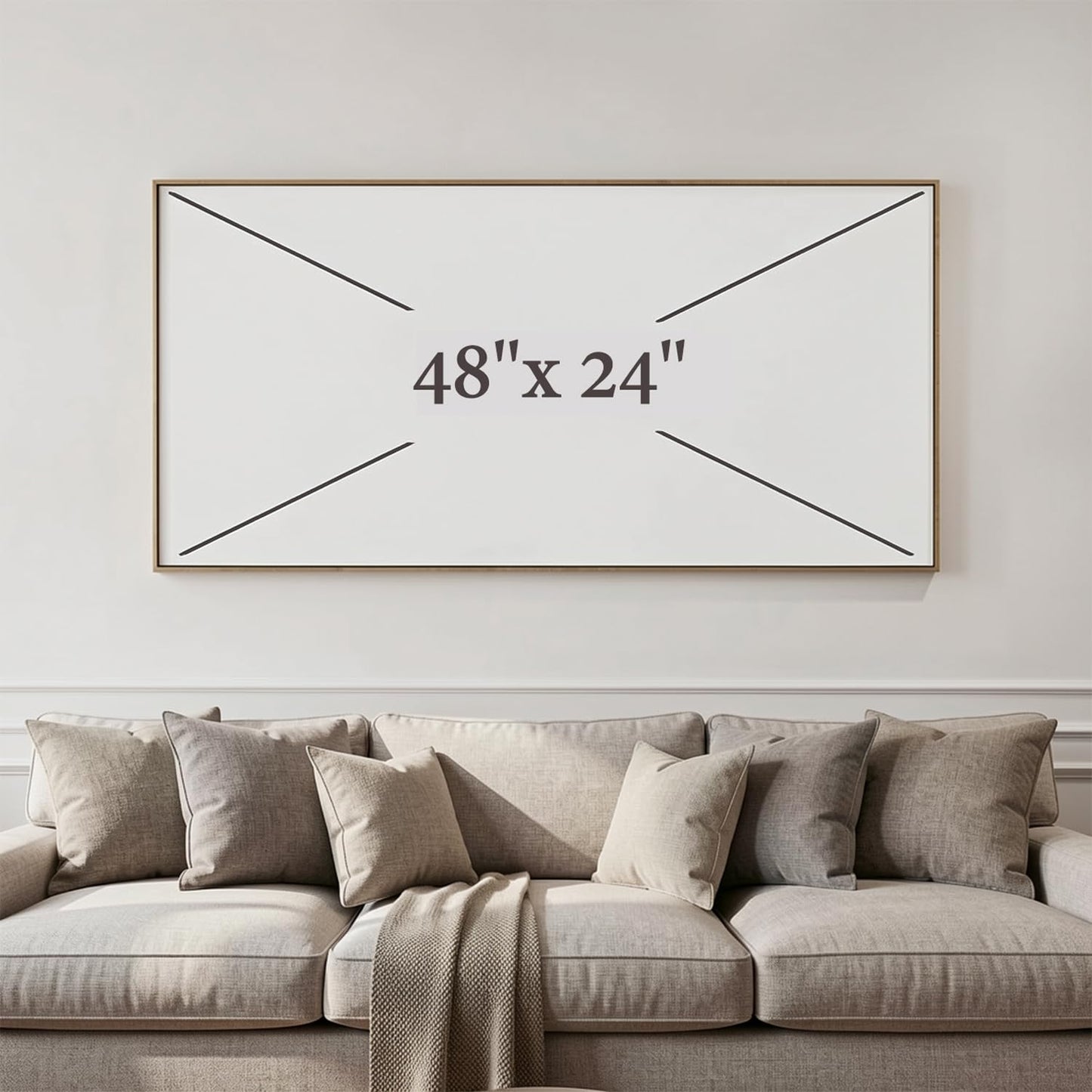 Modern Abstract Canvas Print Black White Leaves Natural Landscape Living Room Bedroom Office Decoration 48”×24" Framed