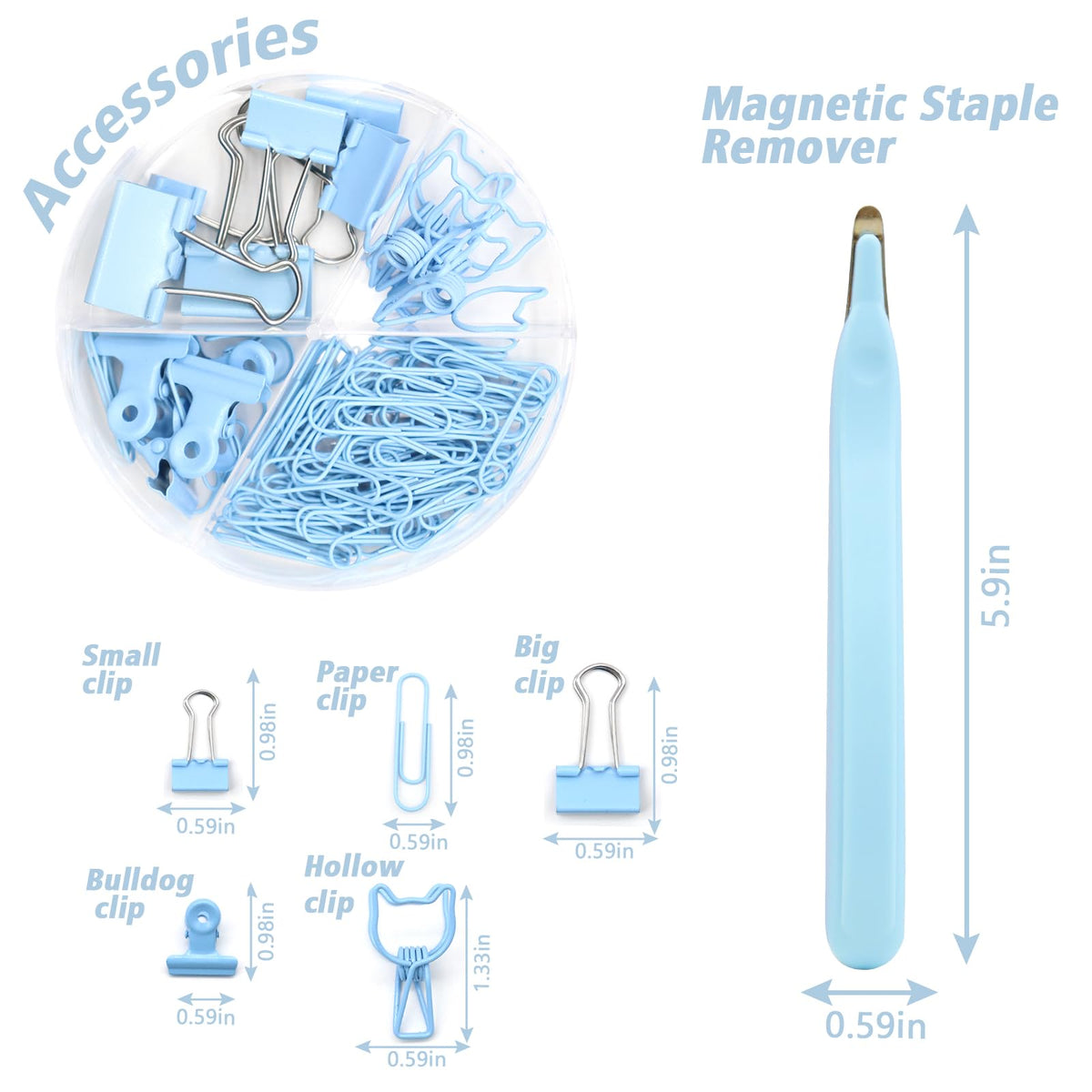 Blue Office Supplies,UPIHO Blue Desk Accessories,Stapler and Tape Dispenser Set for Women with Stapler,Tape Dispenser,Magnetic Staple Remover,Staples,Clips,Hole Punch and Tabs,School Supplies