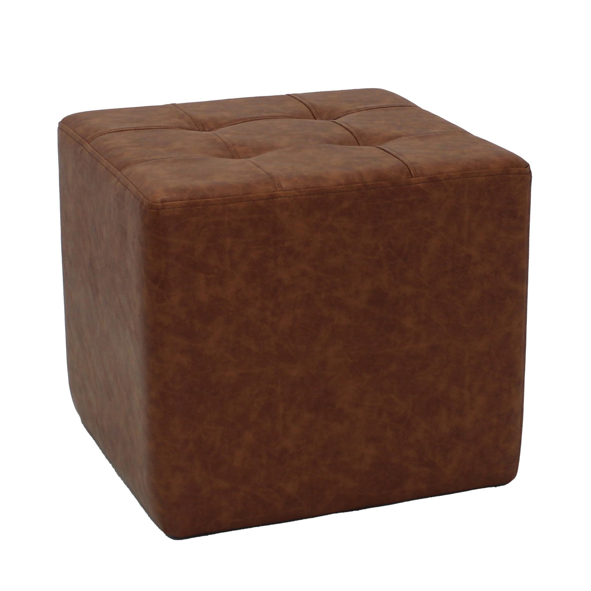 Factory Direct Partners Tufted Square Accent Ottoman; Distressed Faux Leather, Hand Upholstered Commercial-Grade Furniture for Home or Office; Seating, Footstool, Side Table Use - Hazelnut, 13381-322