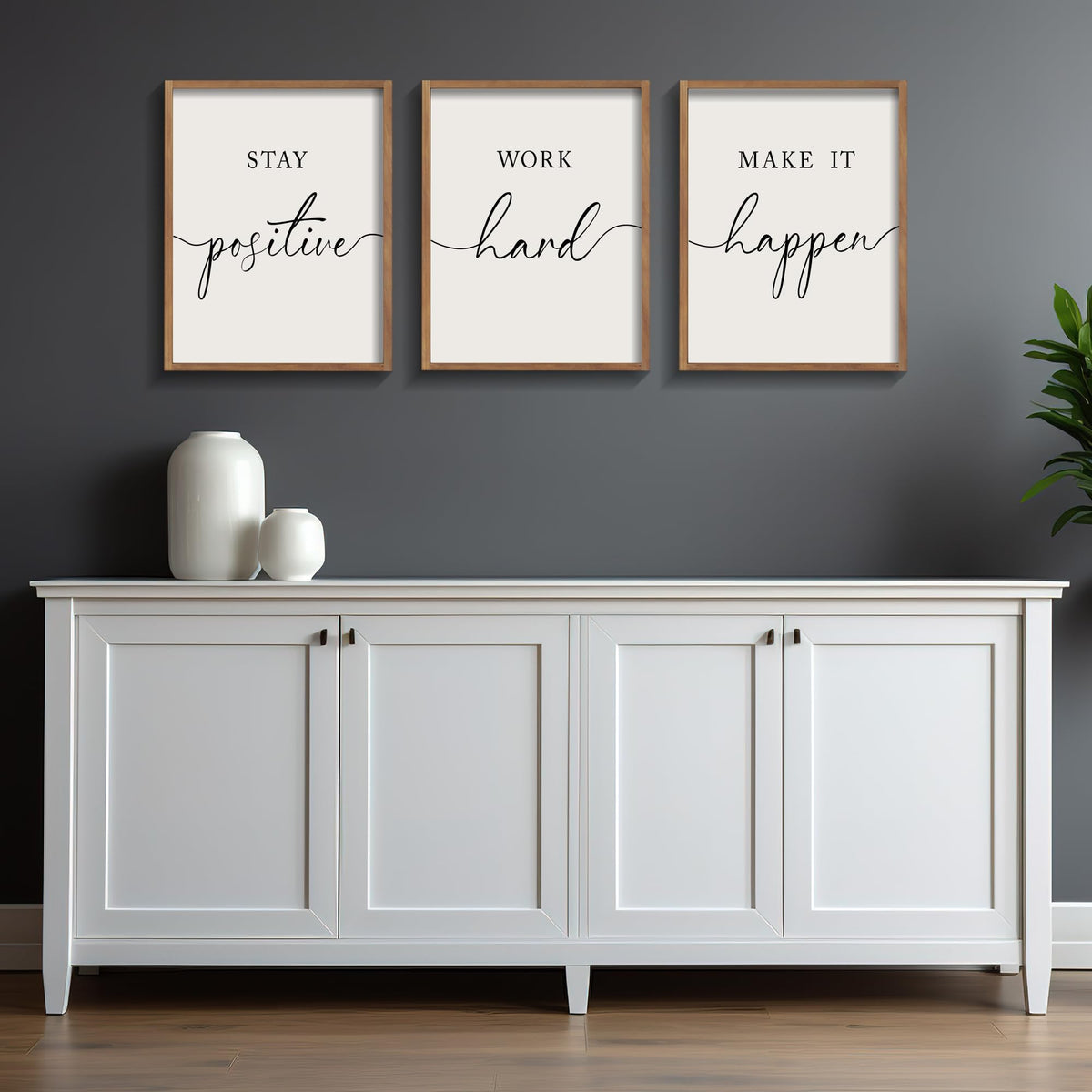 Heiple Motivational Wall Art 11"x14" Framed Wooden Inspirational Office Wall Decor for Men Picture Poster Positive Work Hard Quote Wall Decor for Home Office Bedroom (Brown, 11”x14”)