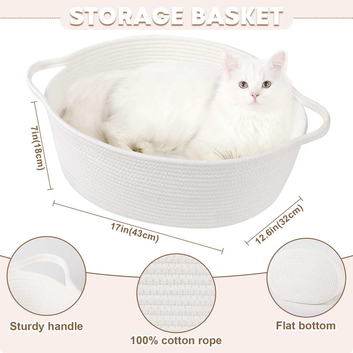 OIAHOMY Large Gift Basket Empty 17" x 12.6" x 7", Storage Basket with Gift Bag, Ribbon and Glitter Tulle for DIY Anytime, Toy Storage for Kids, Dogs with Handles in A Stylish Design - White