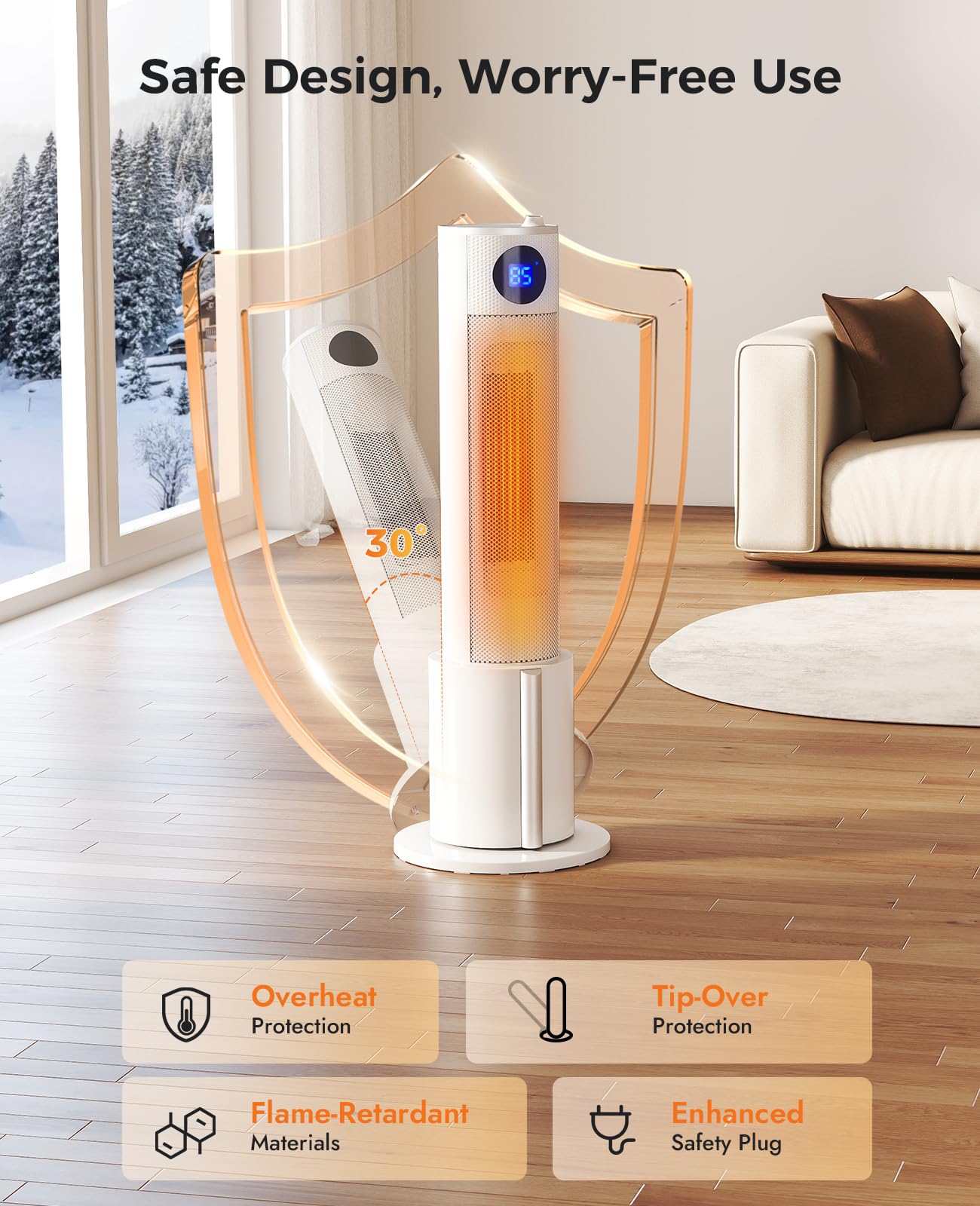 Oylus Space Heater with Humidifier - Portable Tower Heaters for Indoor Use, Remote, Adjustable Thermostat, 3 Heat Modes, Multiple Safety Protection, 12H Timer, Quiet Electric Heater for Bedroom
