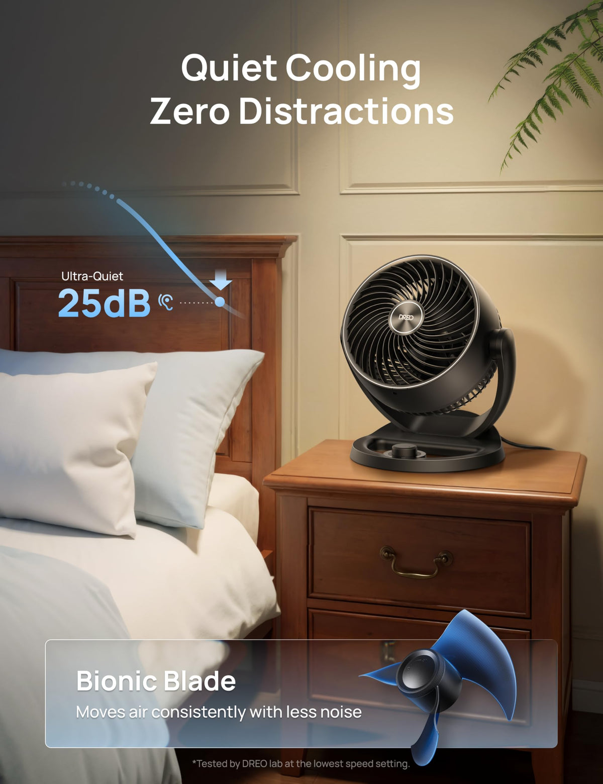 DREO Fan for Bedroom, 12 Inches, 70ft Powerful Airflow, 25db Quiet Table Air Circulator Fans for Whole Room, 120° Adjustable Tilt, 3 Speeds, Desktop Fan for Home, Office, Kitchen