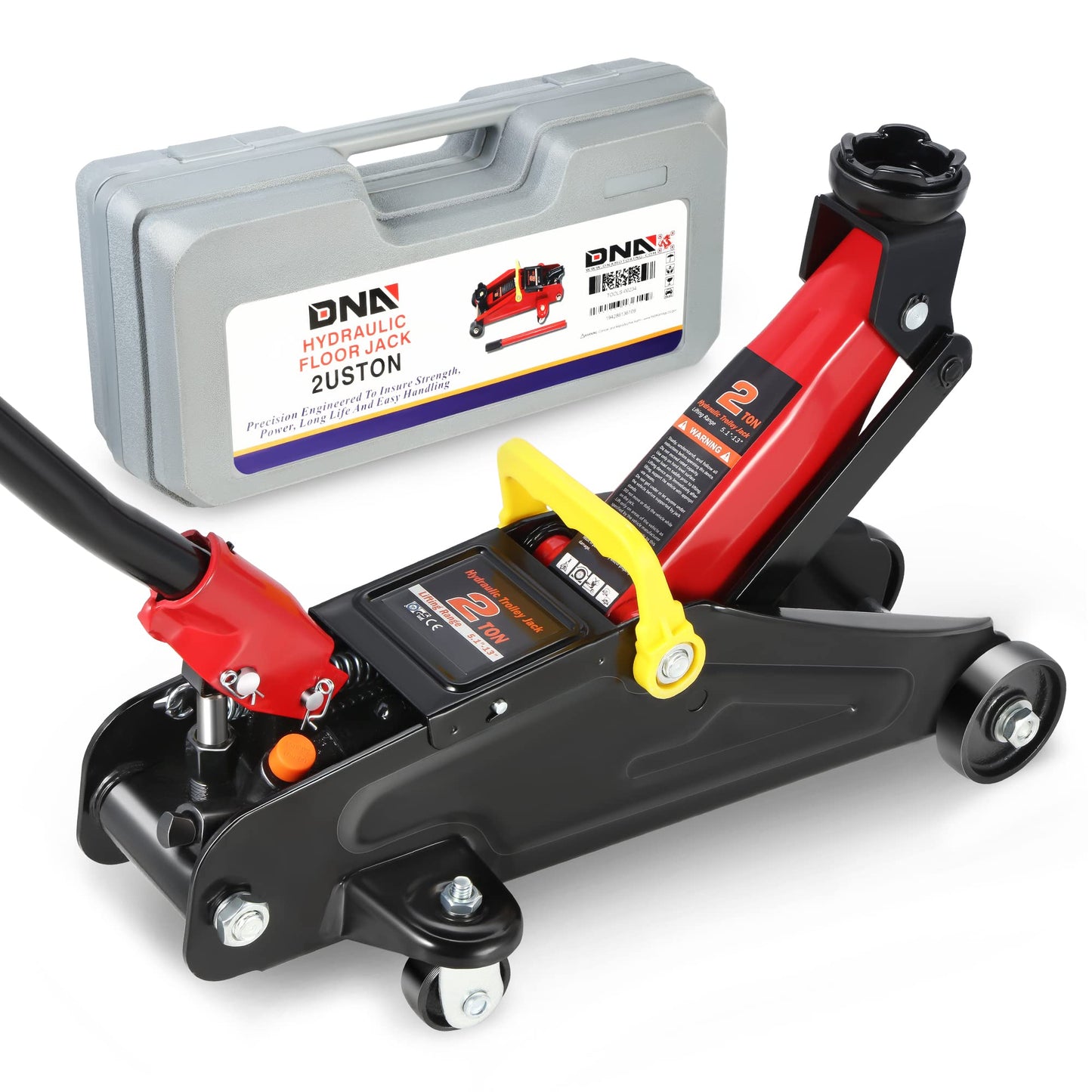 DNA MOTORING TOOLS-00234 Low Profile Hydraulic Trolley Service/Floor Jack, 2 Ton (4000 lbs) Capacity, Lifting Range 5.1"-13", Black
