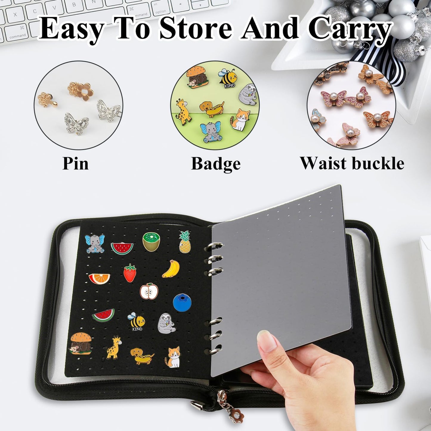 Enamel Pin Display Book,Trading Pins Holder with 6-Page Display Boards A5 Brooch Mini Board Collection,Pin Storage Bag Binder Organizer Case,for Badge Books Collector Small Travel Box(Black)