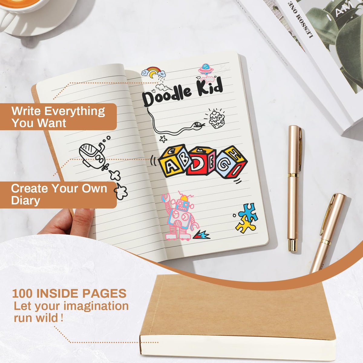 Zhanmai 10 Pack A5 Journal Refill 5.5 x 8.2'' Refillable Notebook Inserts A5 Paper Refill Kraft Travelers Journal Notebooks for Office School Writing Supplies, 100 Sheets/200 Pages(Ruled Lined)