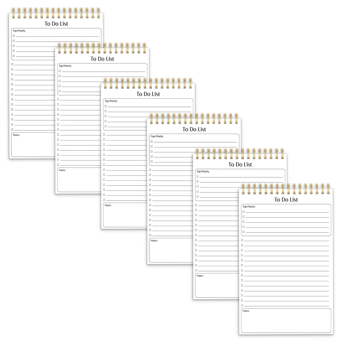 Better Office Products To Do List Mini Notepads, 5.5" x 8.5", Planning Note Pads, 50 Sheets Per Pad, Double Wire Spiral, Daily Agenda Productivity Checklist Organizer (6 Pack)