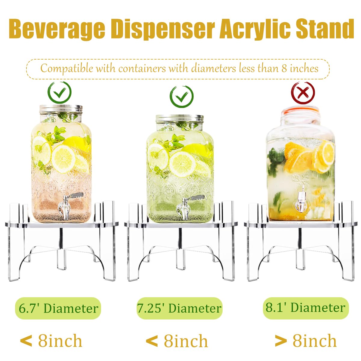 Acrylic Beverage Dispenser Stand, Glass Water Juice Drink Beverage Dispenser Floor Pitcher Stand Base for Parties and Catering Events, Fit Max 9 Inch Diameter of Water Dispenser Glass Drink