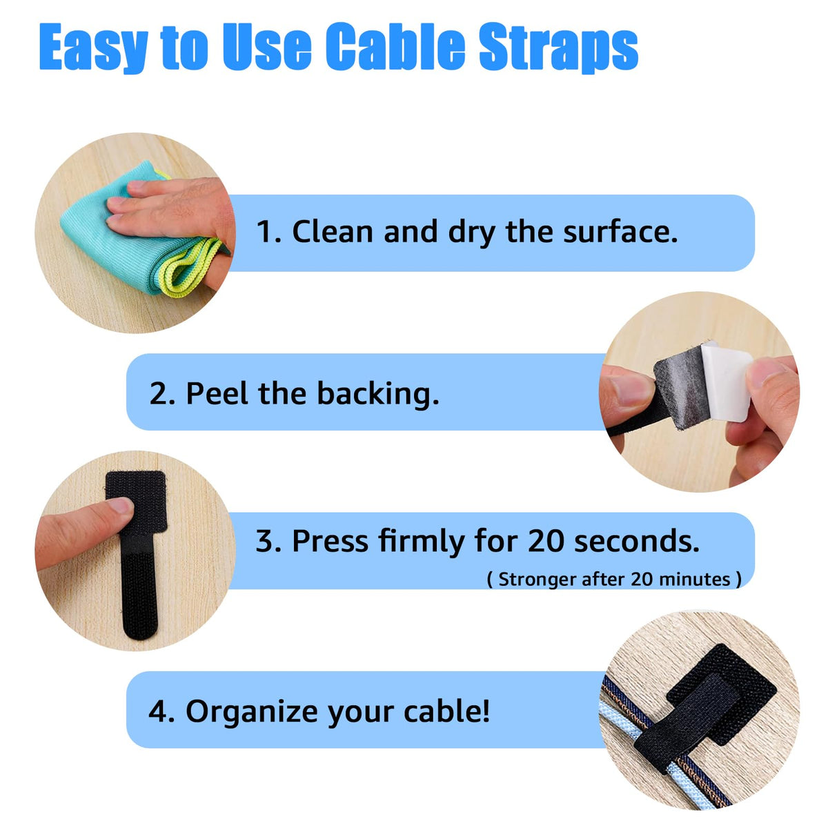 80PCS Hook and Loop Cable Ties, Under Desk Cable Management, Adhesive Cable Straps, Cord Management Hider Idea, Cord Organizer for Desk, Computer Accessories, Home Office Organization, Black+White