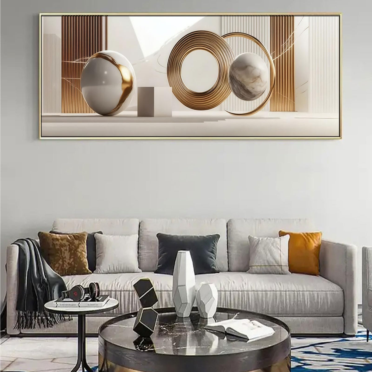 Yutjafa Extra Large Geometric Wall Art Modern Abstract Neutral Line Decor painting Pictures Nordic Gold White 2D Posters Canvas Prints for Bedroom Office Hallway Hotel Home Decoration No Frames