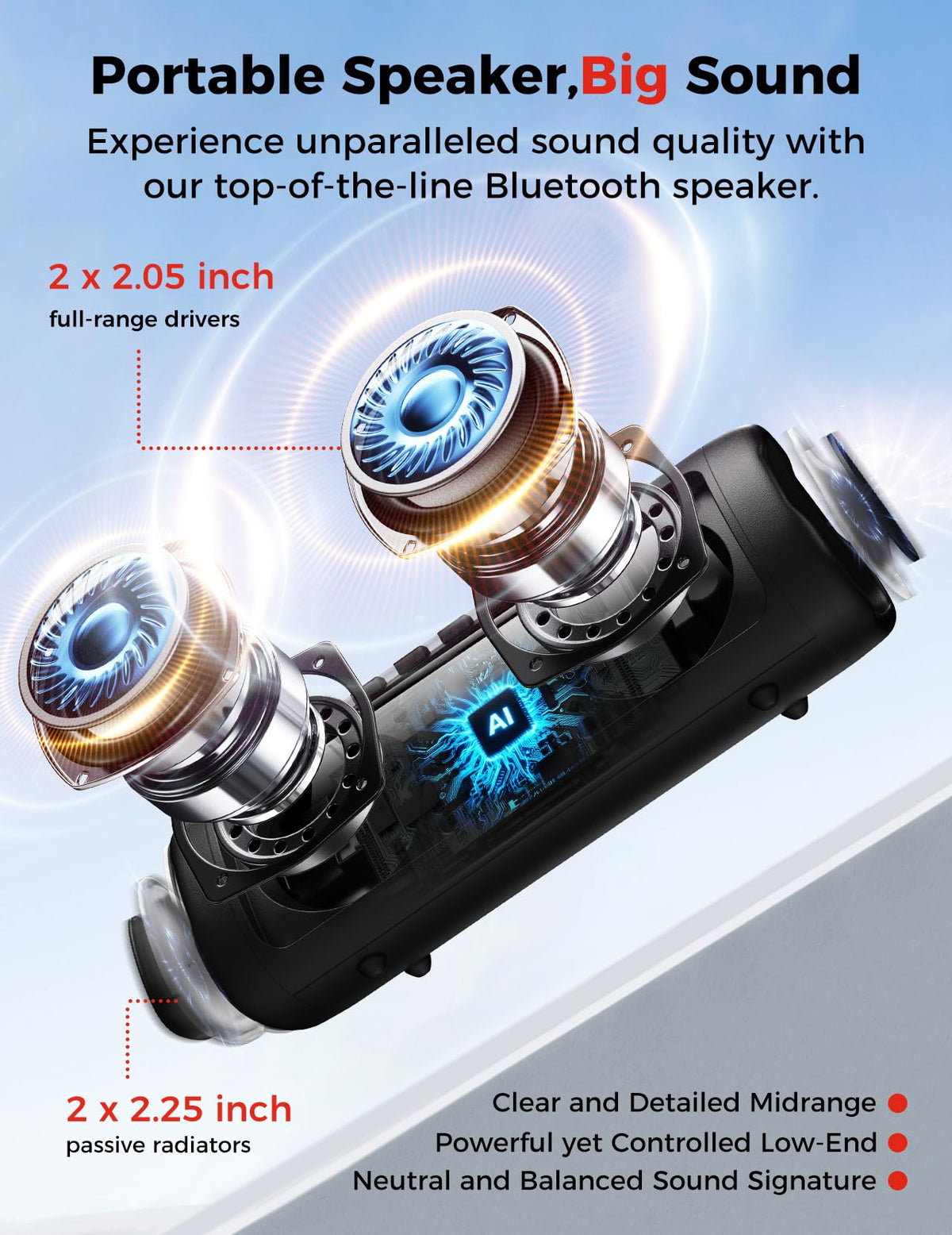 BolaButty Bluetooth Speaker with HD Sound, Portable Wireless, IPX5 Waterproof, Up to 20H Playtime, TWS Pairing, BT5.3, for Home/Party/Outdoor/Beach, Electronic Gadgets, Birthday Gift (Black)