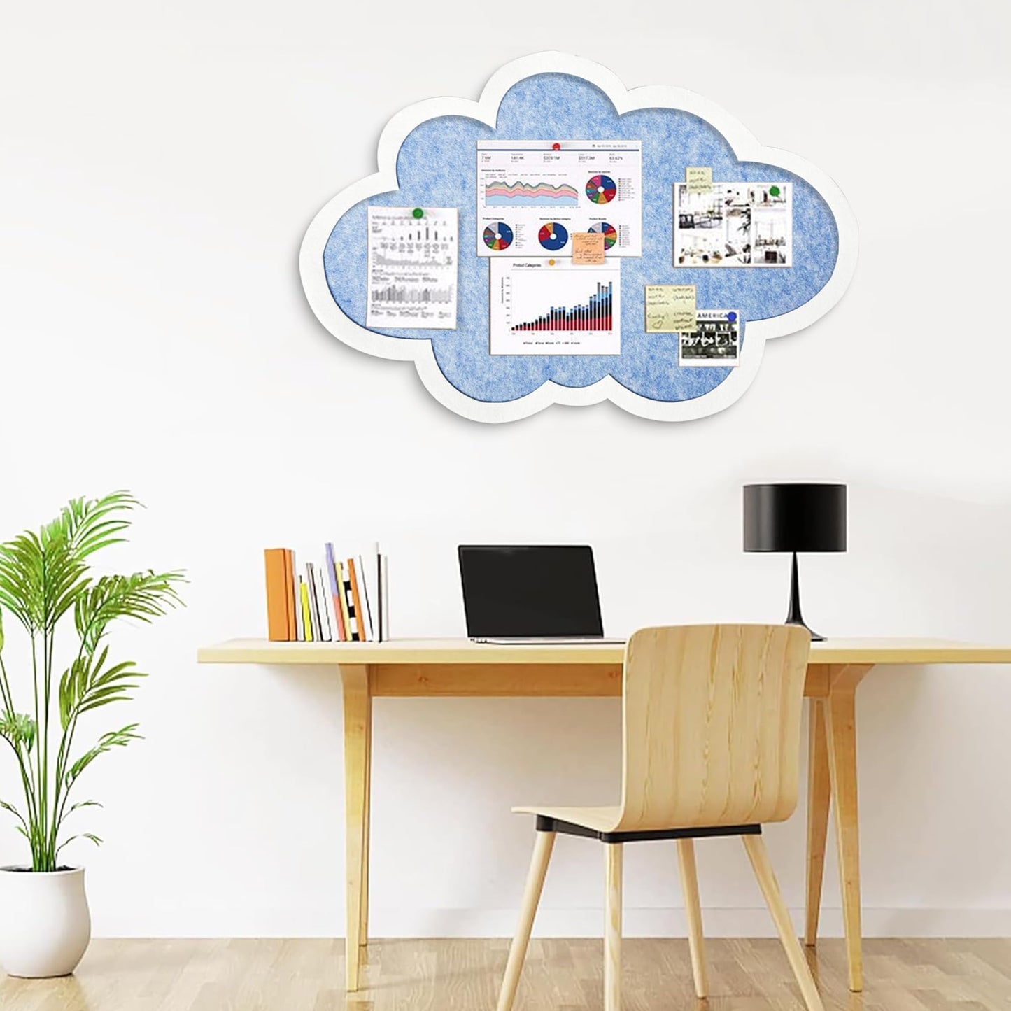 Cute Cloud Felt Board for Wall 24x16, Foldable Vision Board & Photo Display Board, Aesthetic Pin Board for Notes, Pictures & Jewelry Organizer, Dorm Room Decor for Bedroom Office(Cloud-Baby Blue)