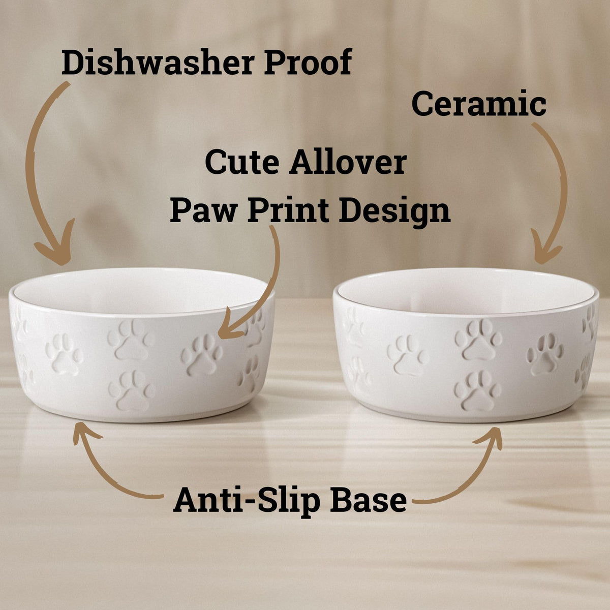 Ceramic Dog Bowl Set of 2 with Anti-Skid Base - 5" Wide x 2" Tall Ceramic Dog Bowls for Small Dogs - 2 Cup Capacity Food and Water Bowls for Dogs - Rubber Bottom Pet Bowl Set of 2 for Small Pets