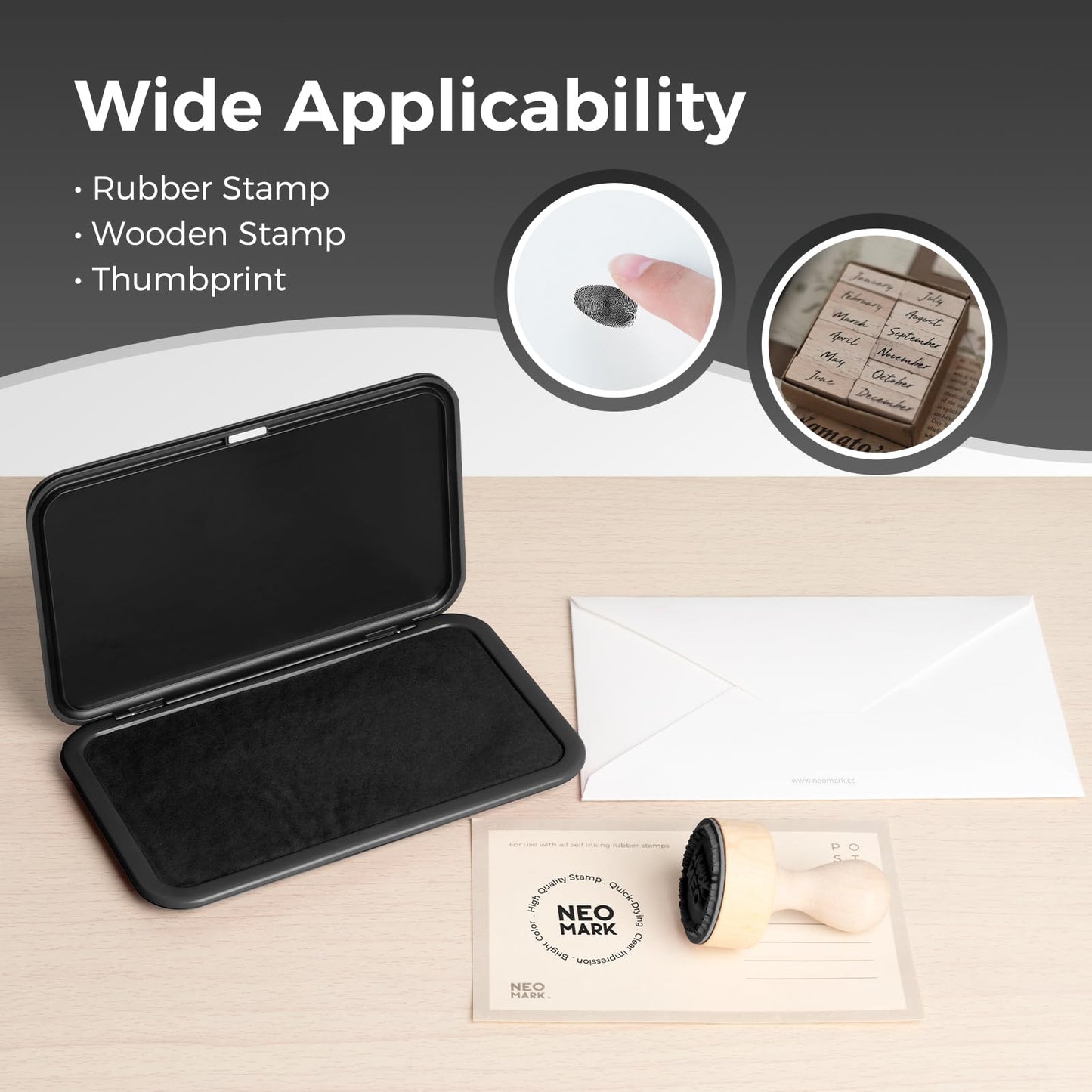 NEO MARK Large Stamp Pad Kit (1oz Ink Included) - 3.50"x 6.25", Magnetic Lid, Premium Quality Felt Stamp Pad (Black)