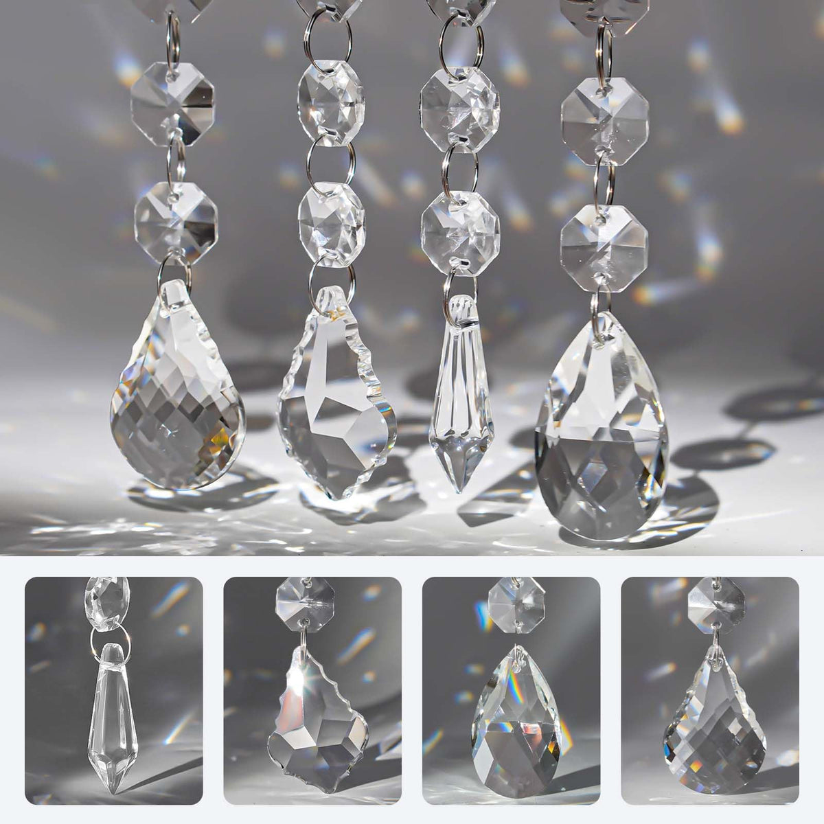 20 Pcs Crystal Prisms Hanging Assortment, Clear Teardrop & Icicle Chandelier Replacement Parts with Hooks, Multi-Shape Suncatchers for Windows Lamps Christmas Tree Home Party Decor (Clear, 20 Pcs)