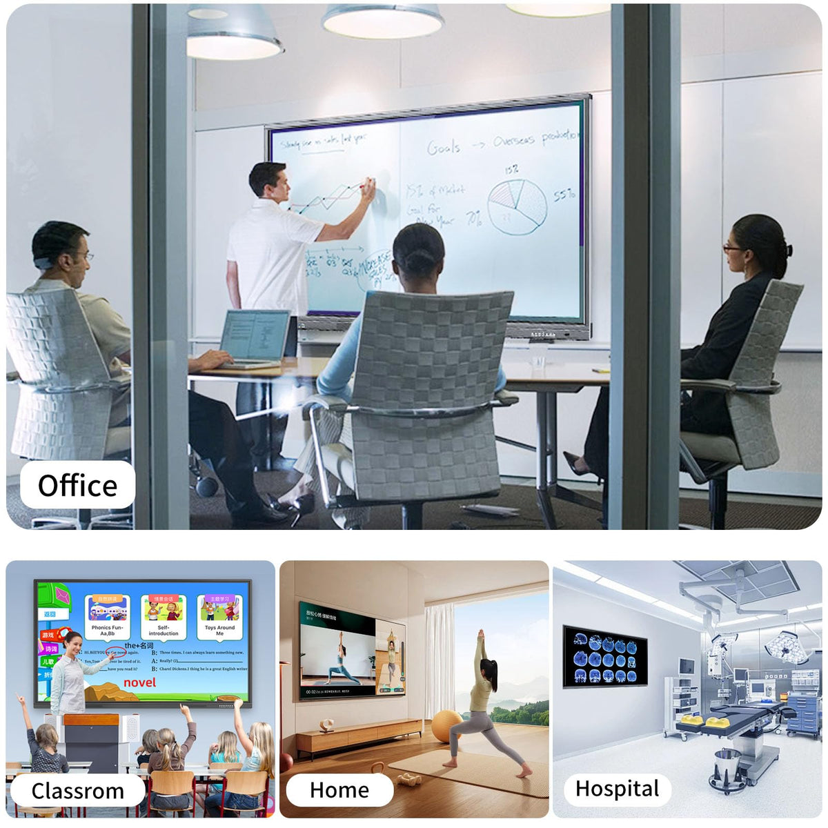 55'' Smart Board, 4K UHD Electronic Whiteboard with Dual OS, Multi-Touch Screen Interactive Digital Whiteboard for Home Office Classroom Presentation, Writing, Meeting - Includes Wall Mount
