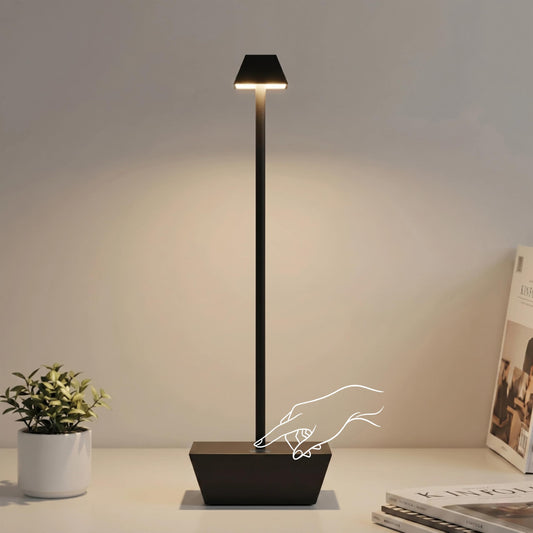 Modern Cordless Table Lamp Rechargeable, 6000mAh Battery Operated, Touch Control 3 Color Stepless Dimming, Waterproof LED Wireless Desk Lamp for Restaurant, Bedroom, Kitchen, Outdoor Camping, Bathroom