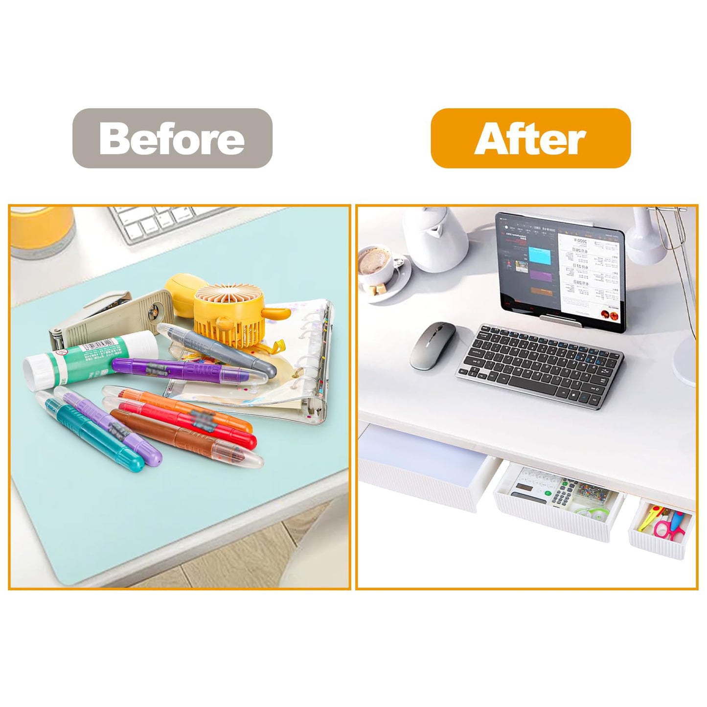YOUEON 3 Pack Under Desk Drawer Slide Out, Self-Adhesive Under Table Drawer, Hidden Attachable Under Desk Storage Drawers, Stick on Drawers for Office, Home, School, White