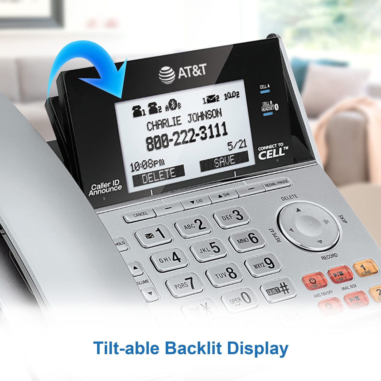 AT&T TL86103 2-Line Corded/Cordless Phone System for Small Business with Answering Machine, Connect-to-Cell Bluetooth, Caller ID, Intercom, Long Range & Expandable to 12 Handsets (Silver/Black)
