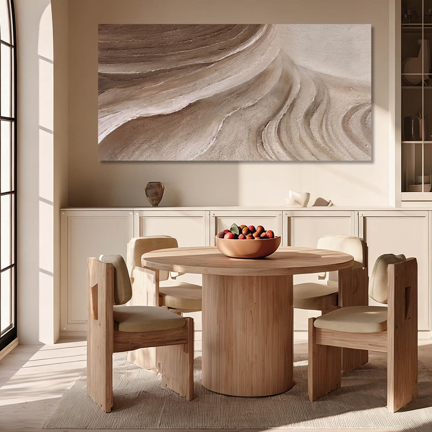 MLART99 Modern Abstract Beige and Brown Canvas Wall Art Textured Minimalist Line Painting Wave-Inspired Artwork for Living Room Bedroom Office Home Decor 24x48 Inch