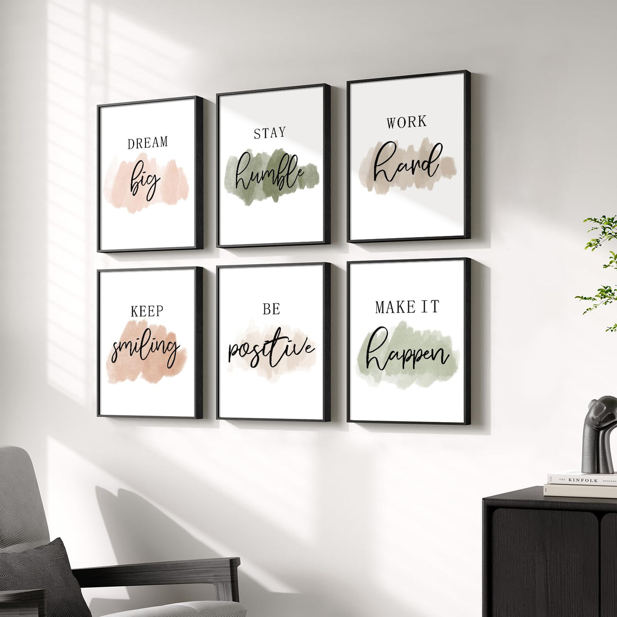 Framed Inspirational Wall Art for Office, Neutral Motivational Quotes Office Decor, Positive Affirmations Team Work Leadership Encouraging Canvas Wall Art Decor Gifts for Women, 11x14 Inch-6 Piece
