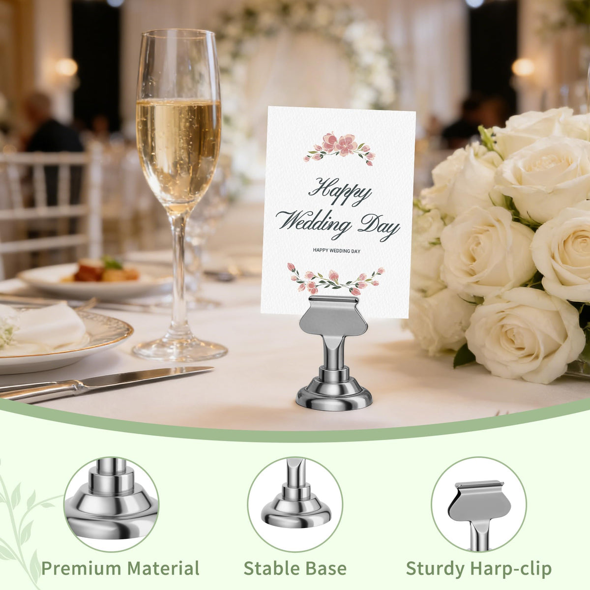 Urban Deco 16PK Table Number Holders Place Card Holders 1.7 Inch Table Card Holders Steel Card Holders for Photos, Food Signs, Memo Notes, Weddings, Restaurants, Birthdays(Silver)