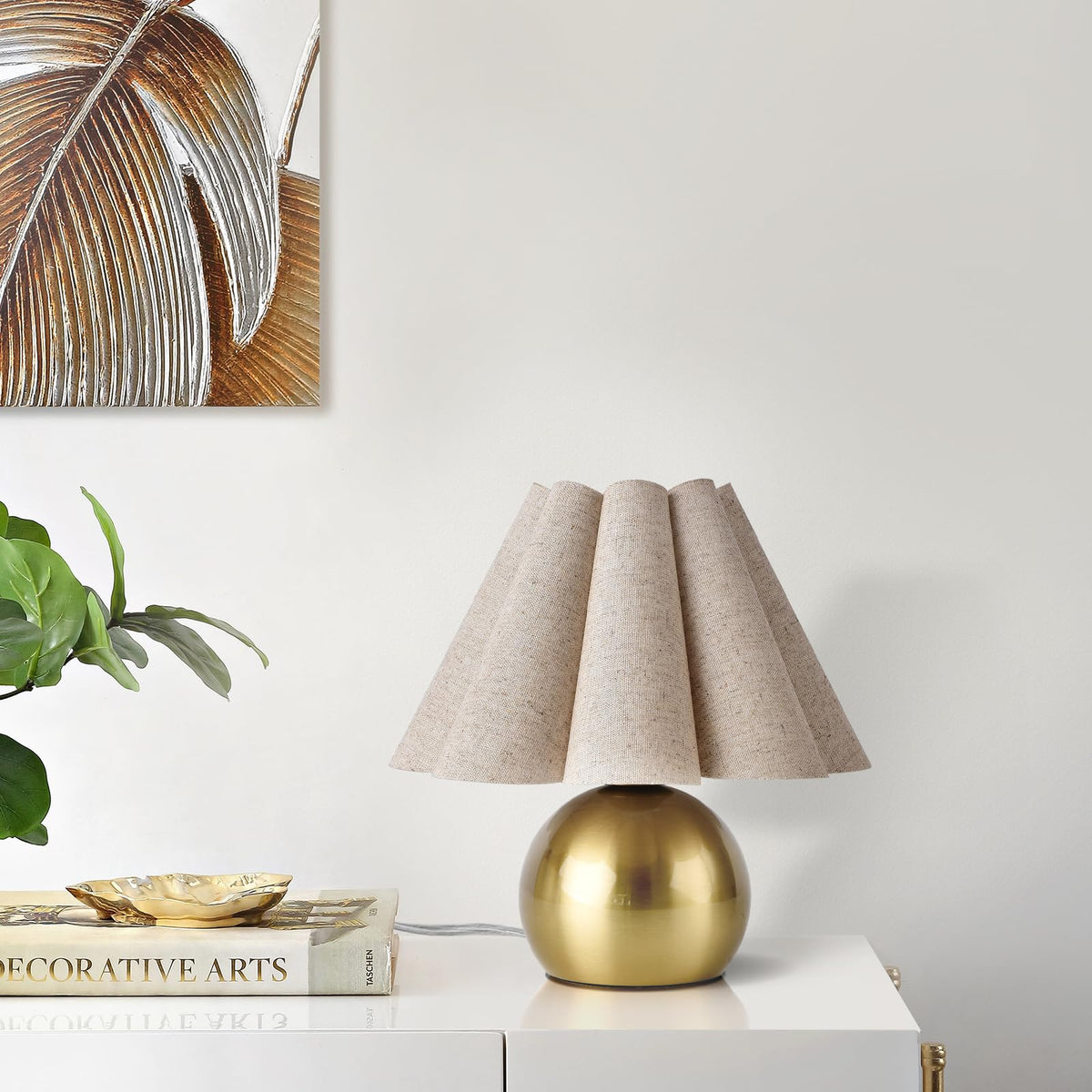 Gold Small Touch Control Table Lamp for Bedroom, Brass Gold Bedside Lamps for Nightstand, Cute Mini Small Table Lamps for Small Spaces with Scalloped Shade for Kitchen Counter, Bookshelf, Living Room