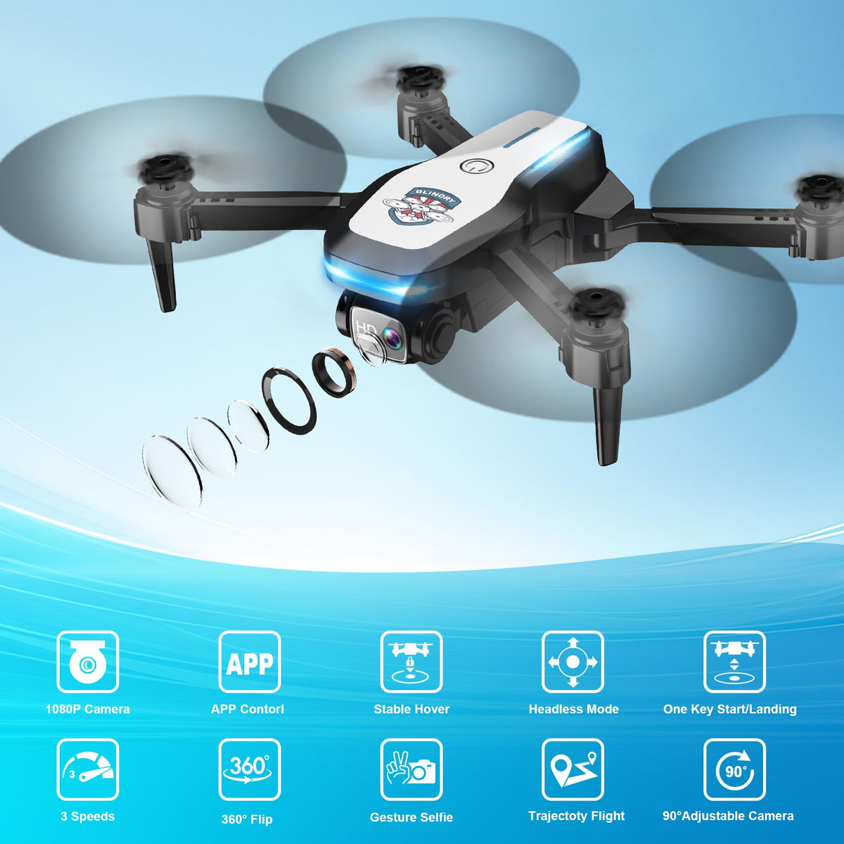 Drone with Camera 1080P FPV Foldable Drone for Beginners, Mini Drone with Altitude Hold, One Key Take Off/Land, Trajectory Flight, 3D Flip, 3 Speeds, Gravity Control,Toys for Boys Girls