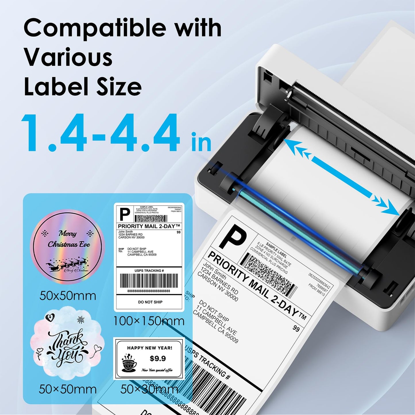 KNAON Shipping Thermal Label Printer, 4x6 Portable Label Printer, Bluetooth Label Maker for Small Business, Support iPhone,Android,Windows,Mac,Chromebook,Works with USPS, Etsy,Shopify&More, White