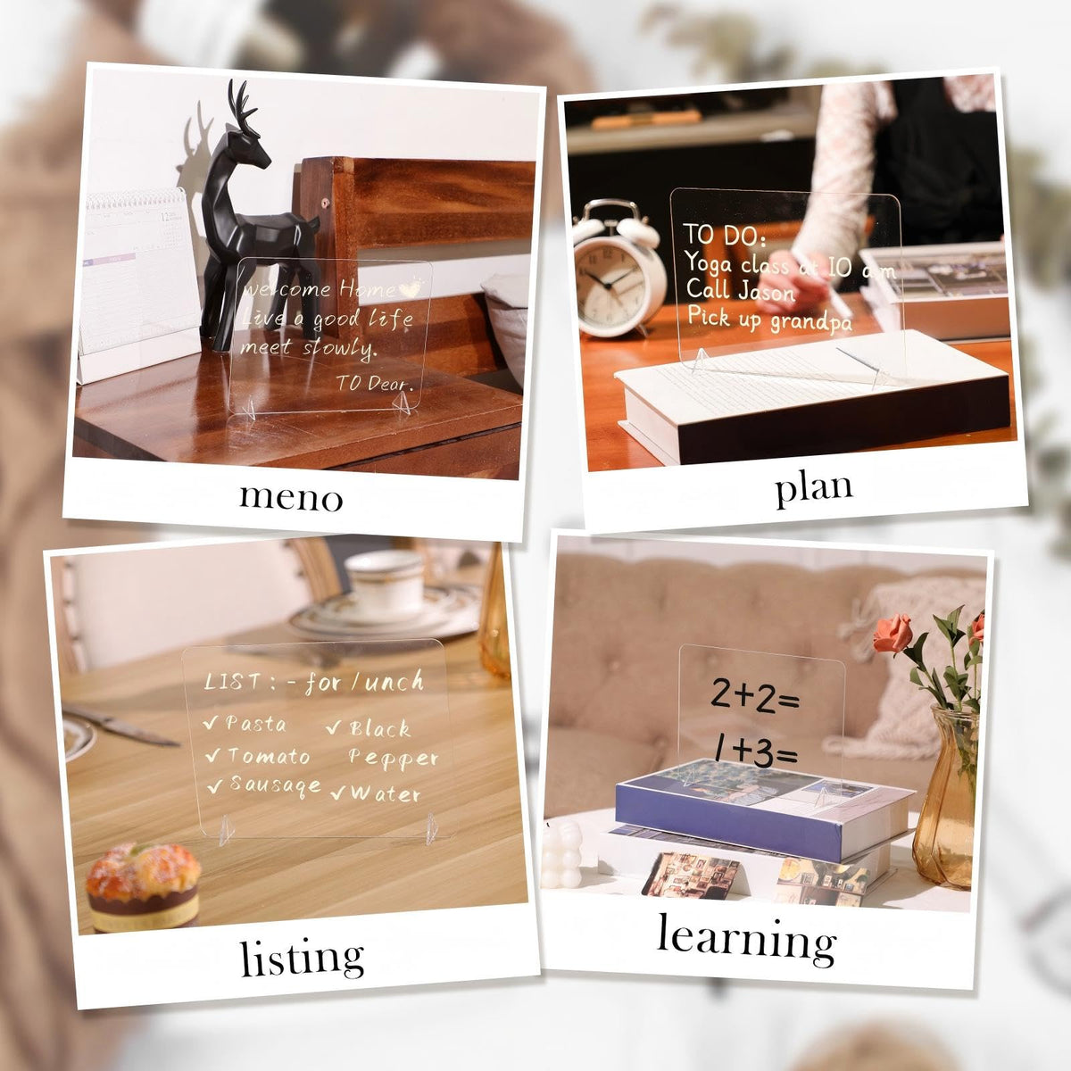 3 Pack Acrylic Dry Erase Board and Marker Glass Alternative Clear Memo Tablet Desktop Display Frameless Small Writing Whiteboard with Stand for School Office Home(5.91 x 7.87 Inch)