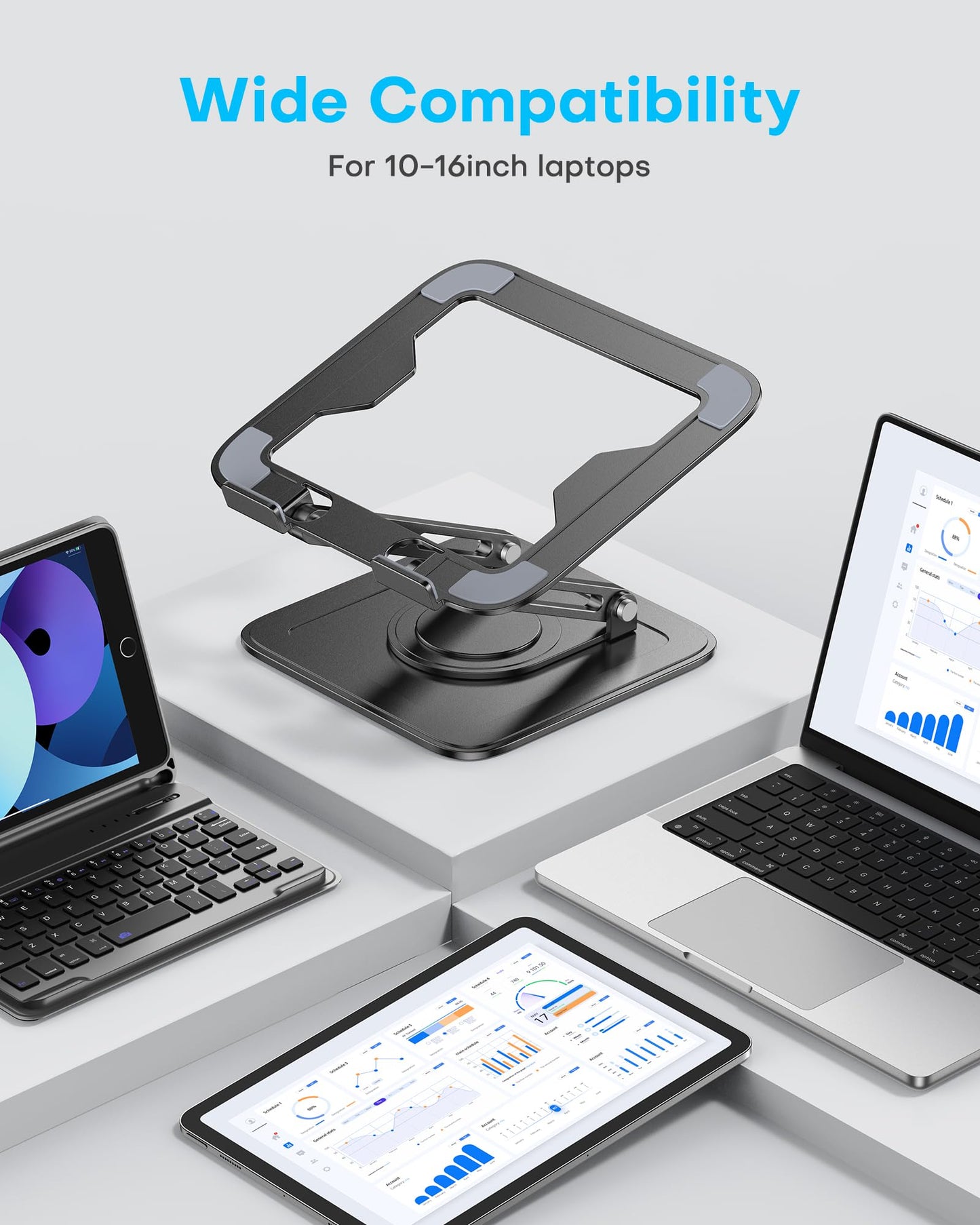 LOXP Adjustable Laptop Stand, Computer Stand with 360 Rotating Base, Ergonomic Laptop Riser Mount for Desk Foldable Protable Computer Desk Fits with MacBook Pro Air (10-16") - Black