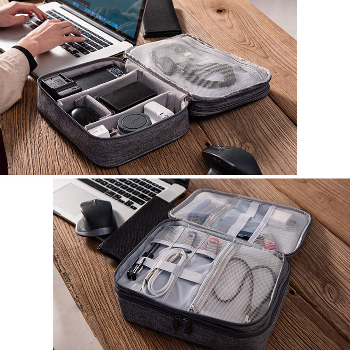 OrgaWise Electronics Organizer, Electronic Accessories Bag Travel Cable Organizer Three-Layer for iPad Mini, Kindle, Hard Drives, Cables, Chargers (Three-Layer-Grey)