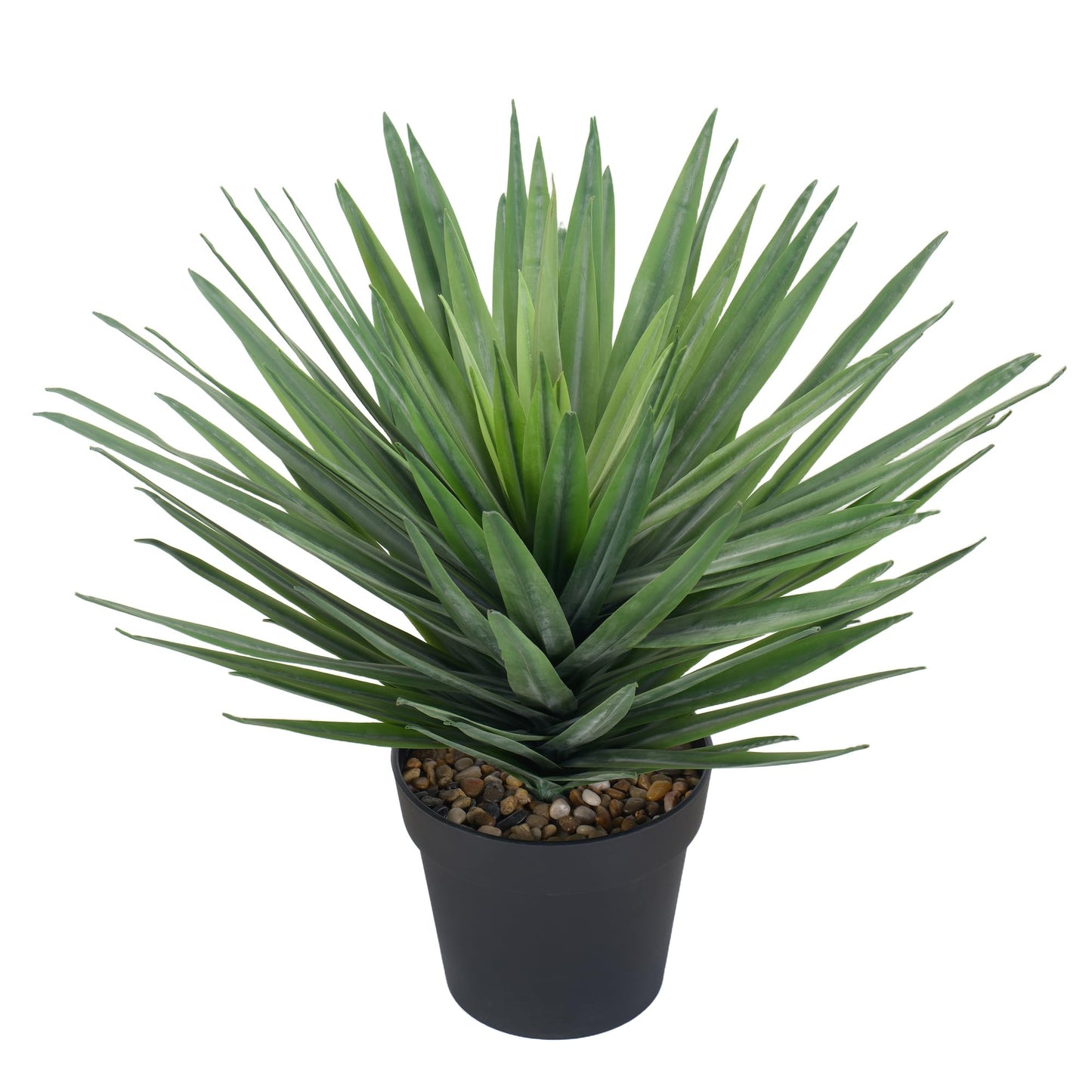 Triferal 22 Inches Artificial Agave Plant for Indoor & Outdoor - Large Fake Agave Plant in Black Pot with Real Stone Pebbles, Modern Home Office Decor, 105 Leaves
