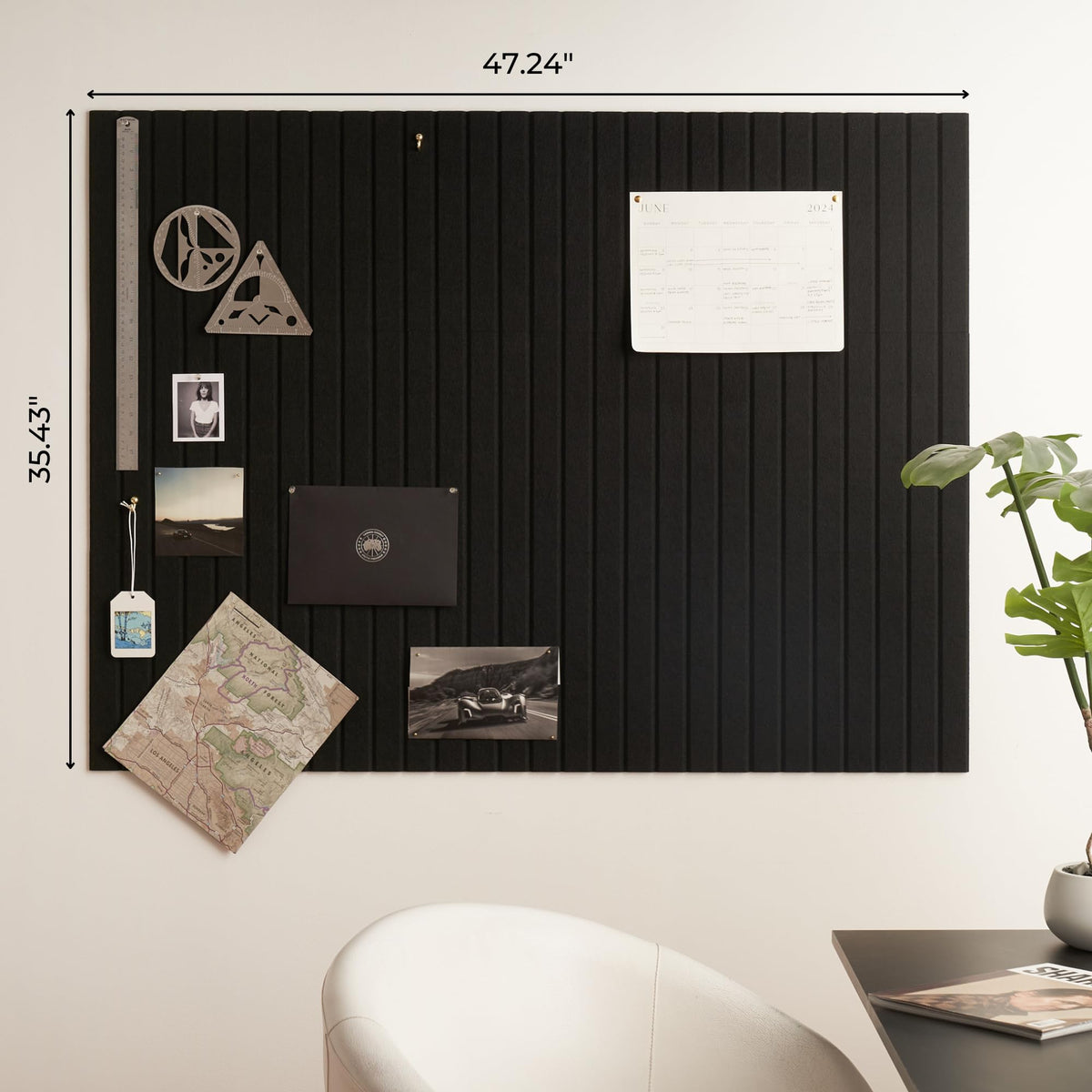 Large Felt Bulletin Board - Stylish Perfectly Sized 35" x 47" Cork Board Alternative for Office & Wall Decor – 12 Customizable Adhesive Tiles w/Golden Pins are Perfect to Display Your Photos