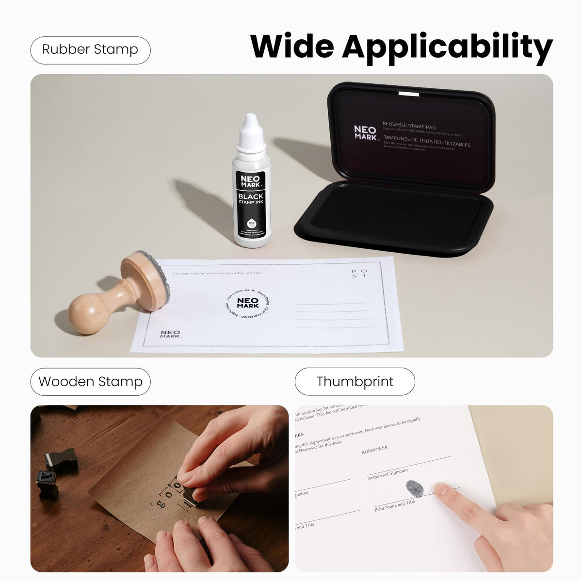 NEO MARK Medium Stamp Pad Kit (1oz Ink Included)-2.8"x 4.4", Magnetic Lid, Premium Quality Felt Stamp Pad (Black)