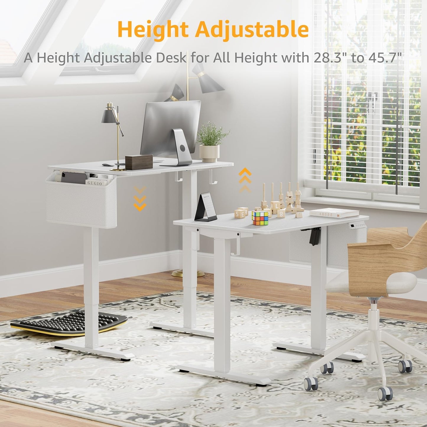 KLUVIS White Electric Standing Desk - 32 Inch Small Adjustable Height Stand up Desk for Writing Study Work, Mini Sit to Stand Desks Workstation for Small Space Adult Boys Girls Bedroom Home Office