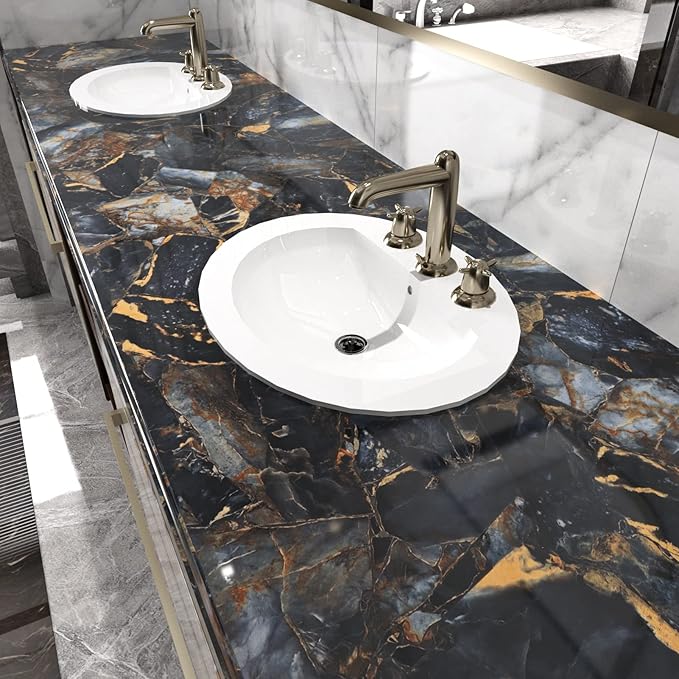 Black Marble Contact Paper Waterproof Removable Peel and Stick Wallpaper Film