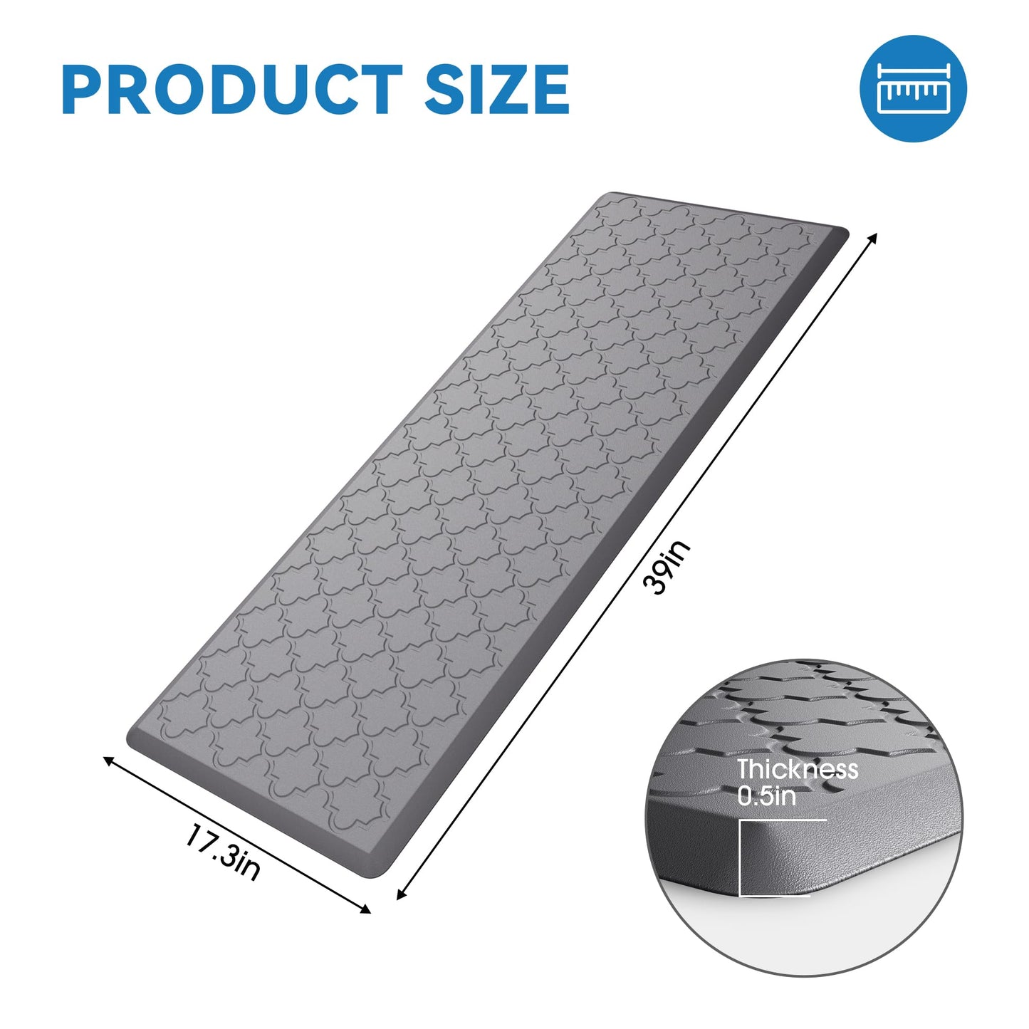 FYATHM Kitchen Mat Cushioned Anti Fatigue for Floor, Non-Slip Waterproof Comfort Rug for Kitchen Sink, Standing Desk & Laundry, 17.3"x39", Grey