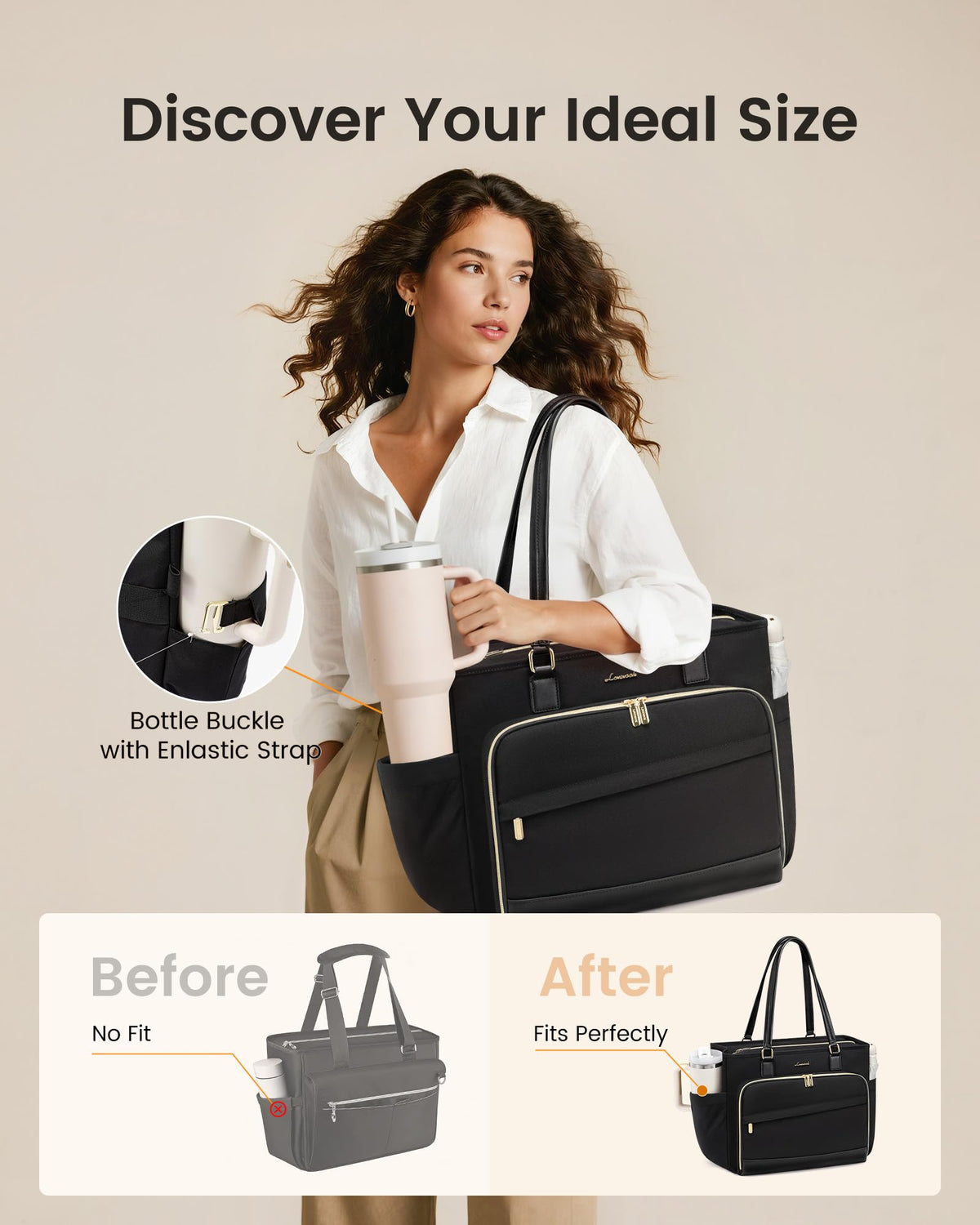 LOVEVOOK Lunch Tote Bag for Women 15.6 Inch, 3-in-1 Teacher Bag with Insulated Lunch Compartment, Padded Laptop Sleeve & File Organizer, Nurse Work Tote Bag with Cup Holder, Black