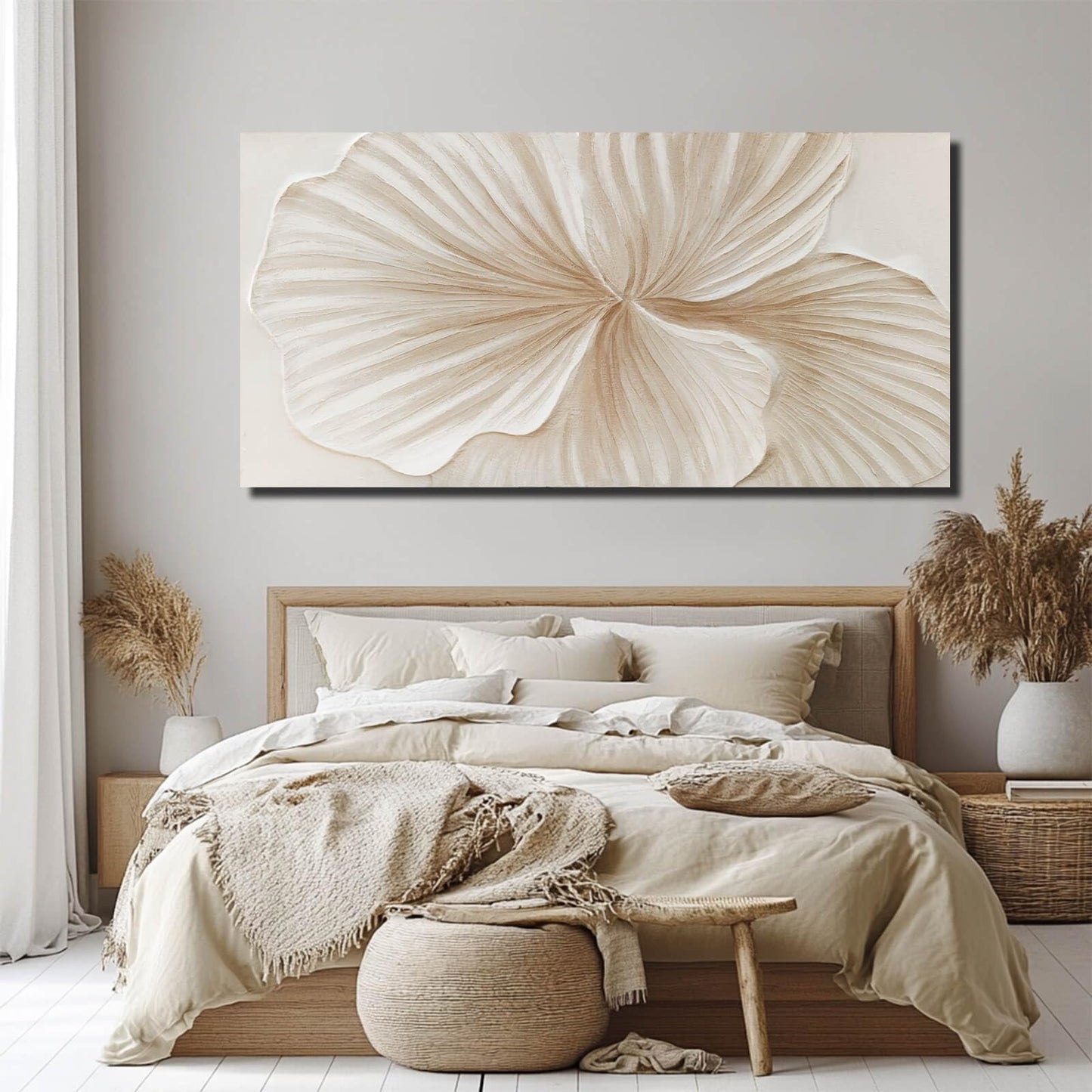 WINKAILIN Flower Wall Art Abstract Floral oil Painting Modern 29x58 White and Gold Large Canvas Artwork Minimalist Decoration for Living Room Bedroom Office Home