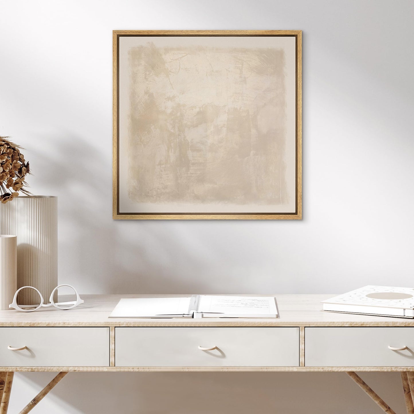SIGNWIN Framed Canvas Print Wall Art Minimalist Beige Abstract Neutral Tone Illustration Modern Art Decorative Nordic Minimal Calm/Zen for Living Room, Bedroom, Office - 16"x16" Natural