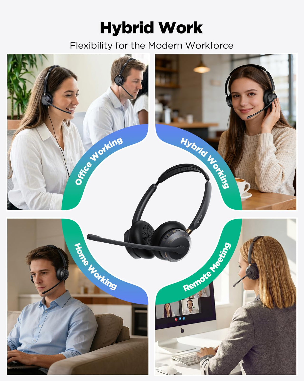 Wireless Headset with Mic for Work, AI ENC Noise Cancelling for Clear Call ＆ Meeting, Work Headset with Charge Stand for Remote & Office, Bluetooth 5.3 & 2.4G Dongle Headset for PC, Phone, Teams, Zoom