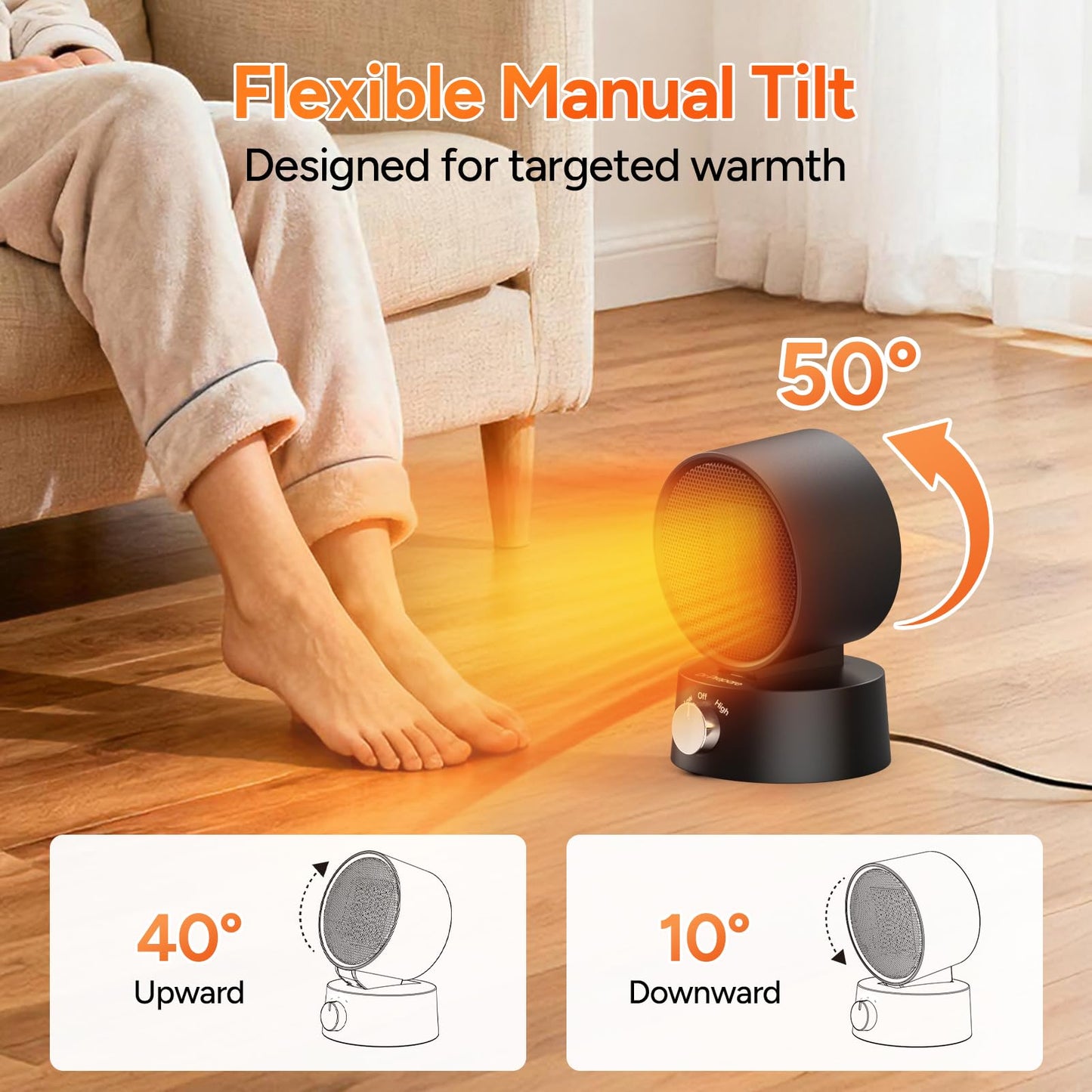 DR.PREPARE Small Space Heater for Indoor Use with Manual Tilt, 600W Electric Ceramic Heater, Portable Desk Heater for Office Bedroom, Fast Heating, Tip-Over & Overheat Protection, Mini Heater for Home